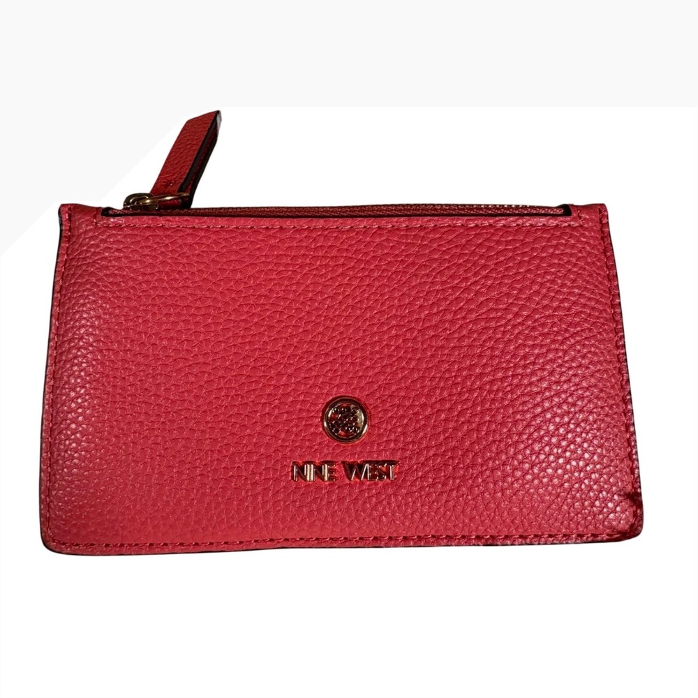 Pink Pebbled Leather Zip Card Case Wallet with ID Window